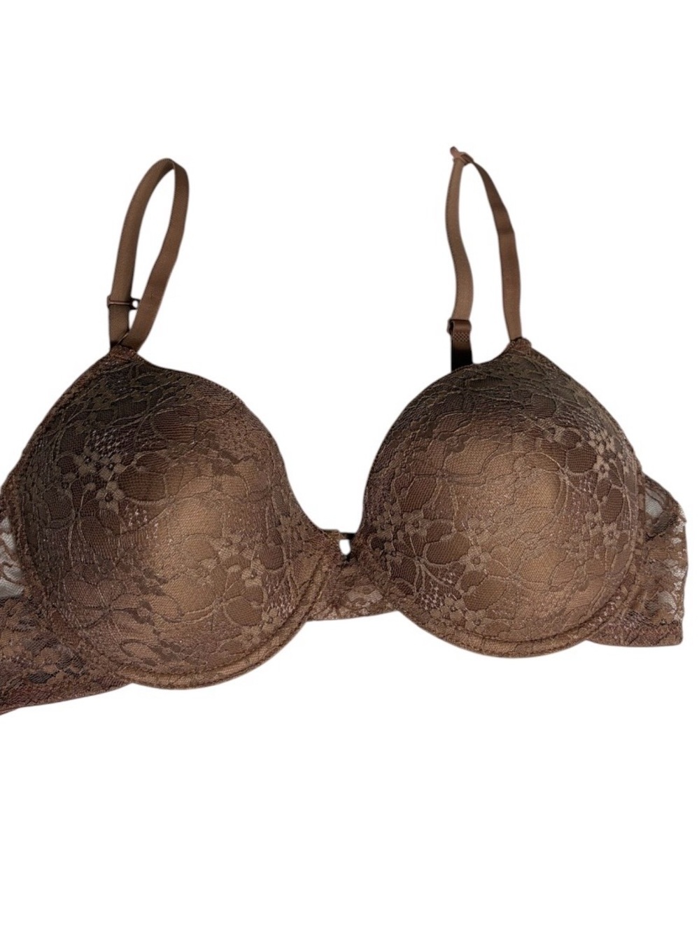 Brown nude lace nylon underwire padded bra size 38C